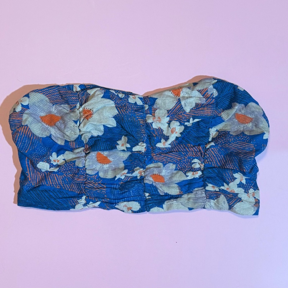 Urban Outfitters Blue Floral Strapless Top